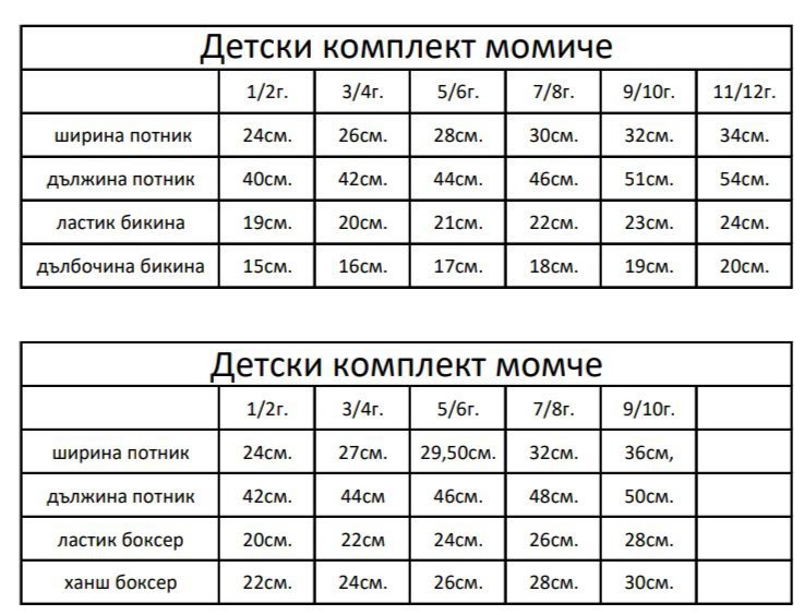 Таблица за размери