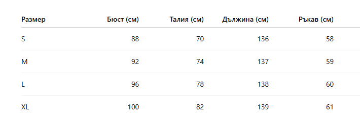 Таблица за размери